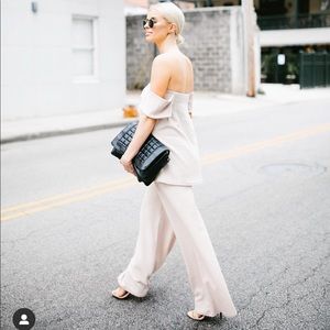 Boohoo cream two piece set off the shoulder top